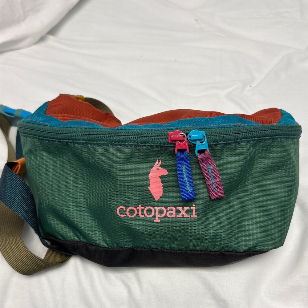 Cotopaxi Green and Red Waist Pack with Pink Accents